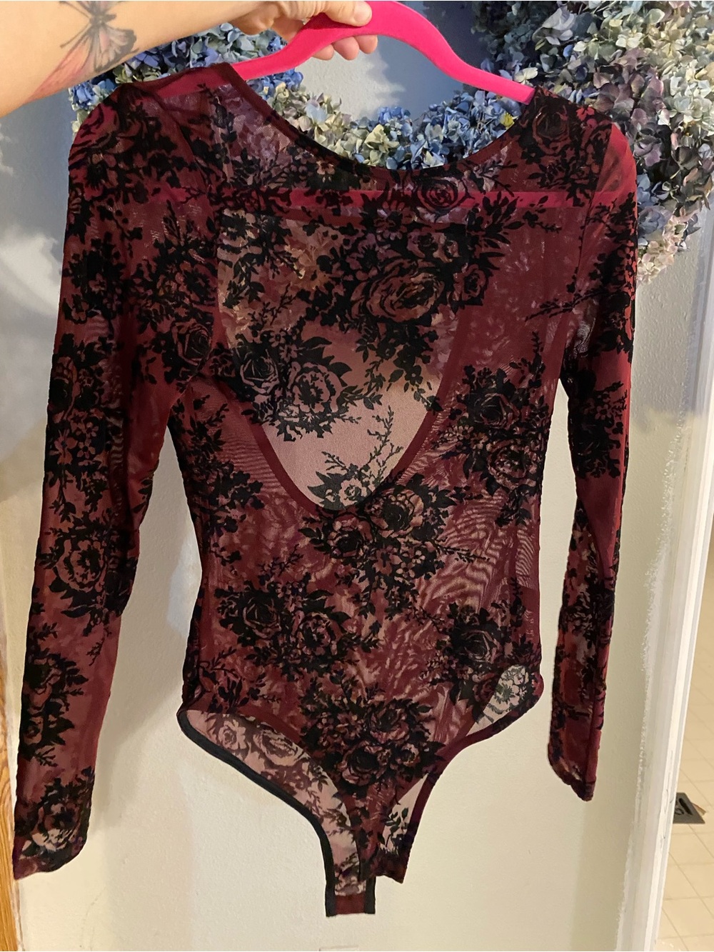 Red black velvet floral onesie